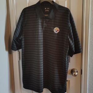 Men's Black Striped NFL Steelers Polo Shirt